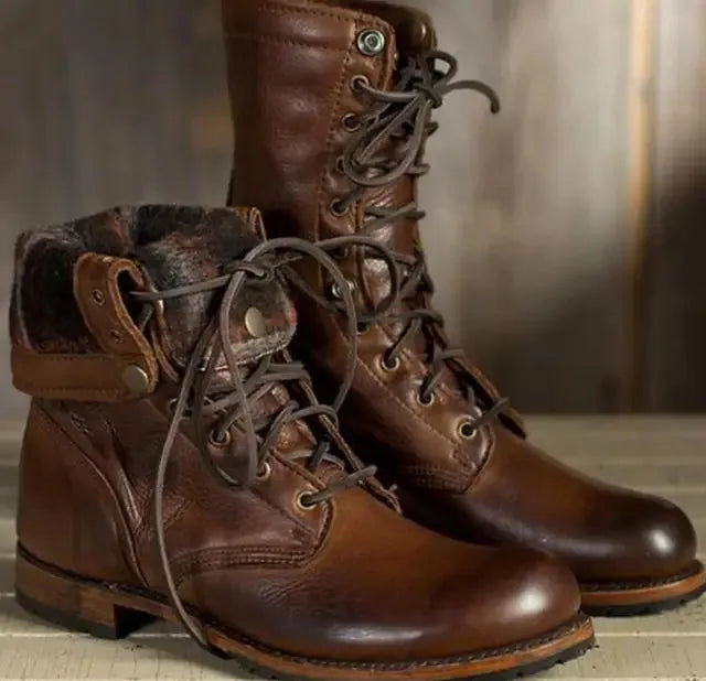 Women's faux leather lace-up heeled boots
