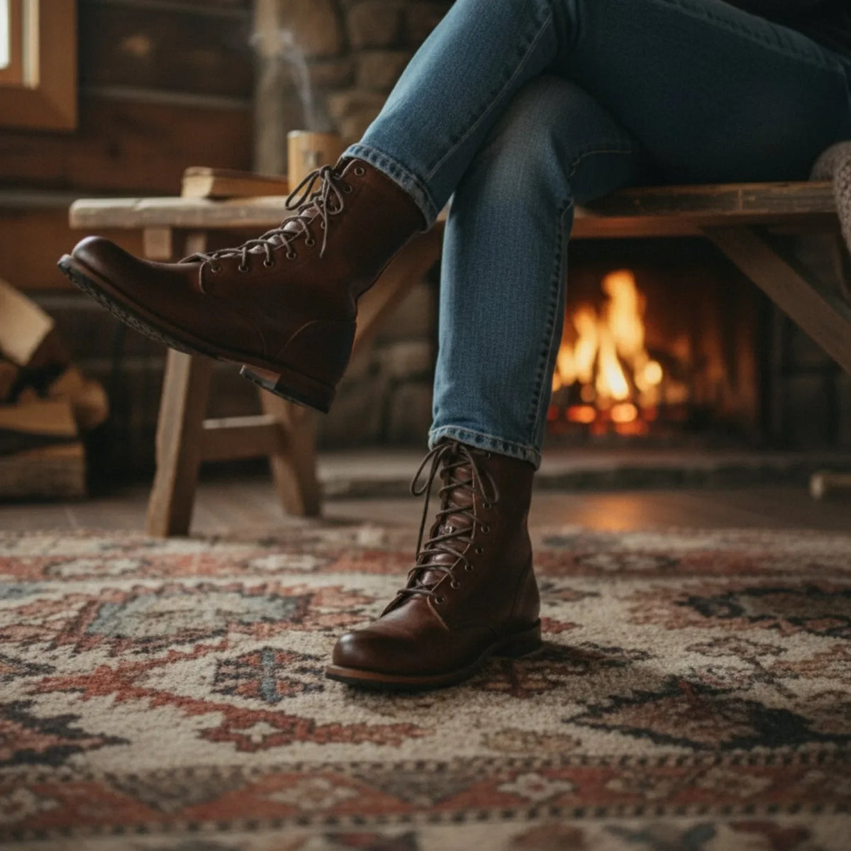 Women's faux leather lace-up heeled boots