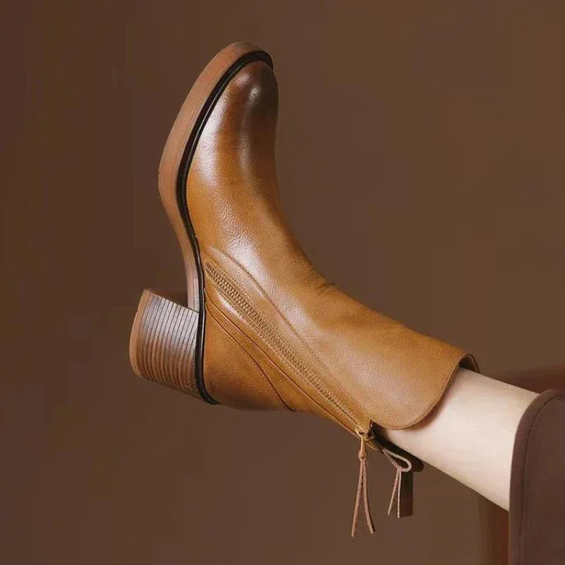 Women's faux leather side zip ankle boots with block heel