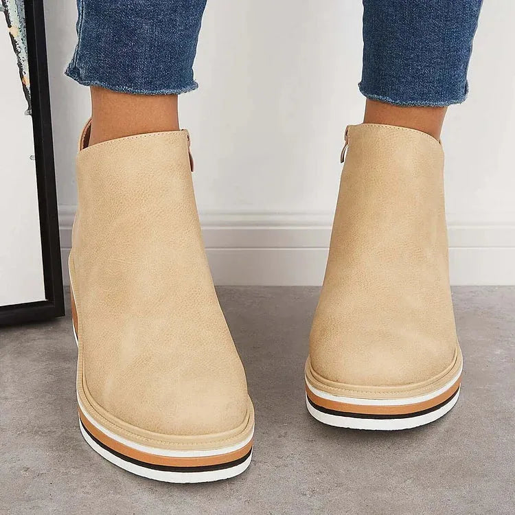 Women's faux leather side zip ankle boots with wedge platform sole