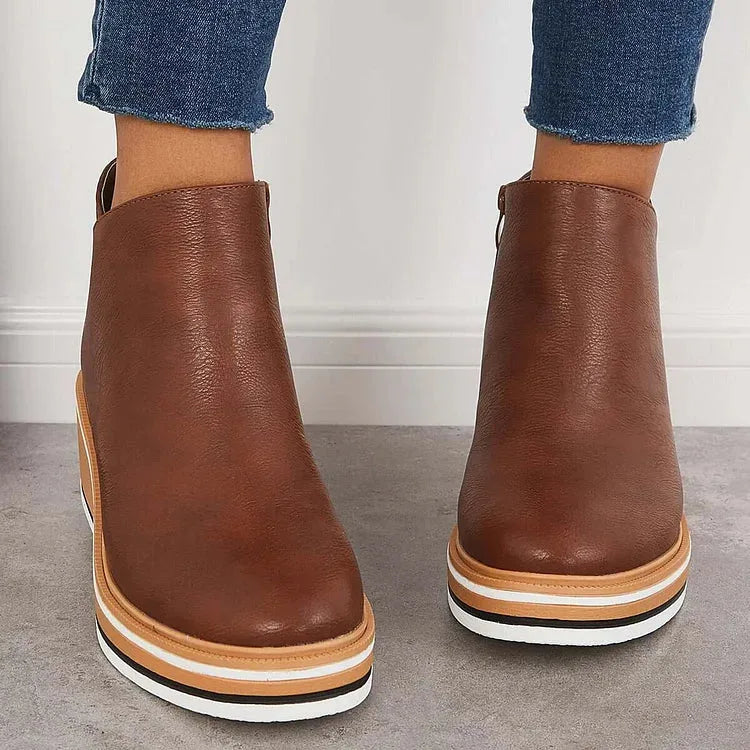 Women's faux leather side zip ankle boots with wedge platform sole