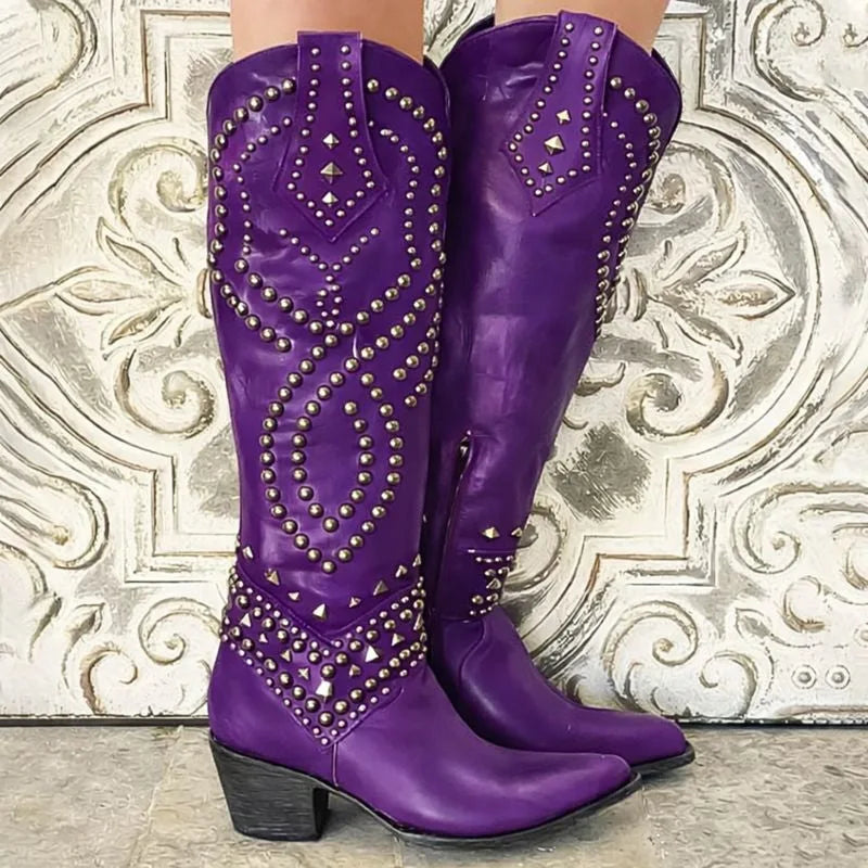 Women's faux leather side zip knee high boots