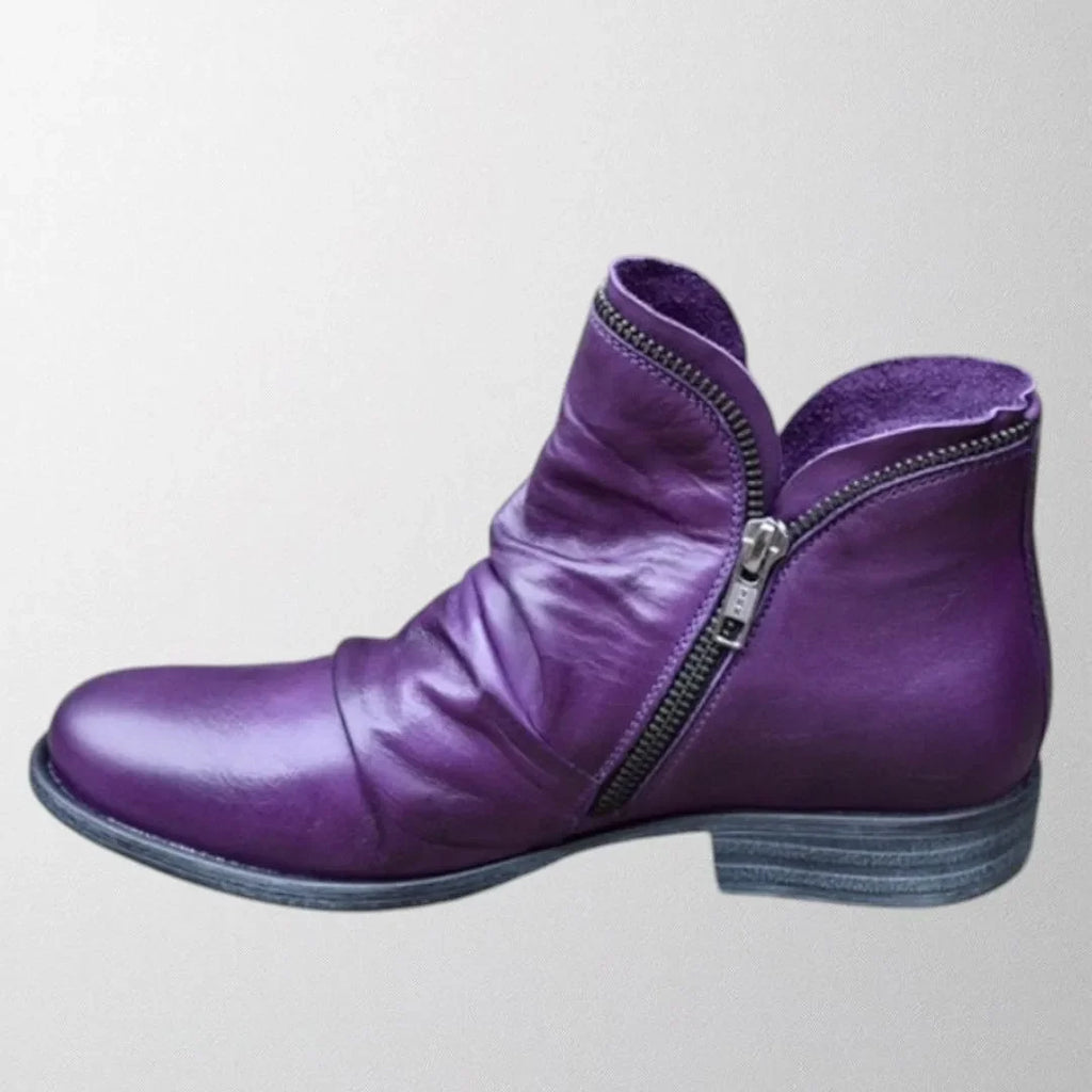 Women's faux leather side zip orthopedic ankle boots with ruched shaft