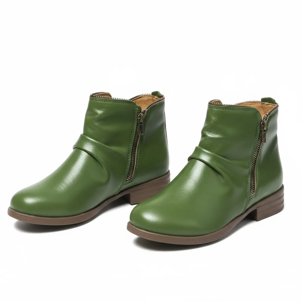Women's faux leather side zip orthopedic ankle boots with ruched shaft