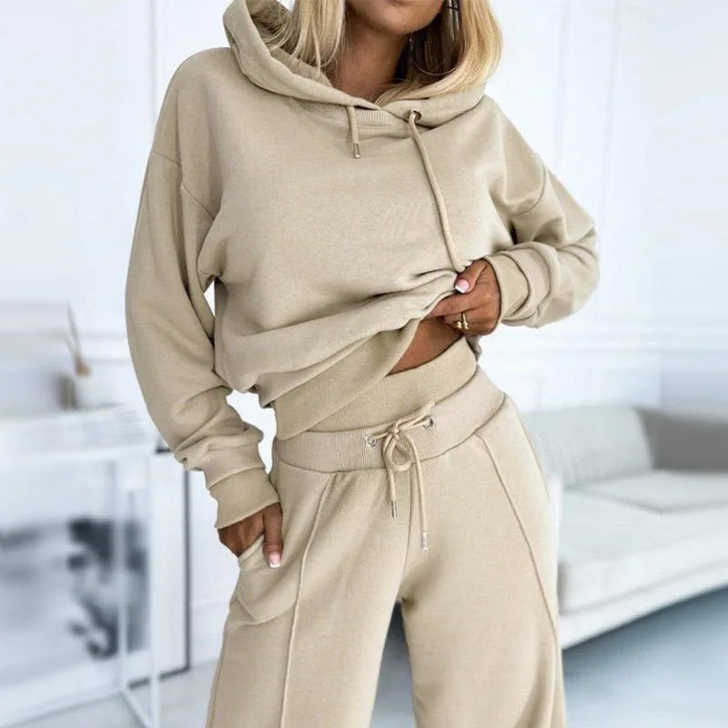 Women's fleece hooded two piece set