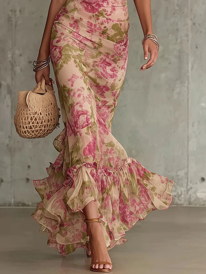 Women's Floral Mock Neck Maxi Dress