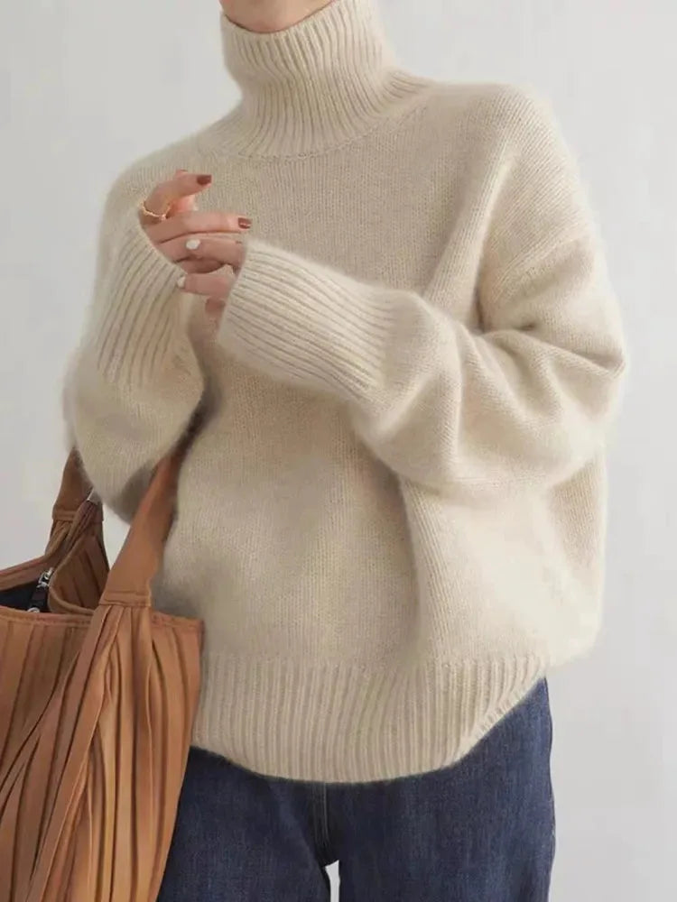 Women's fluffy knit roll neck sweater