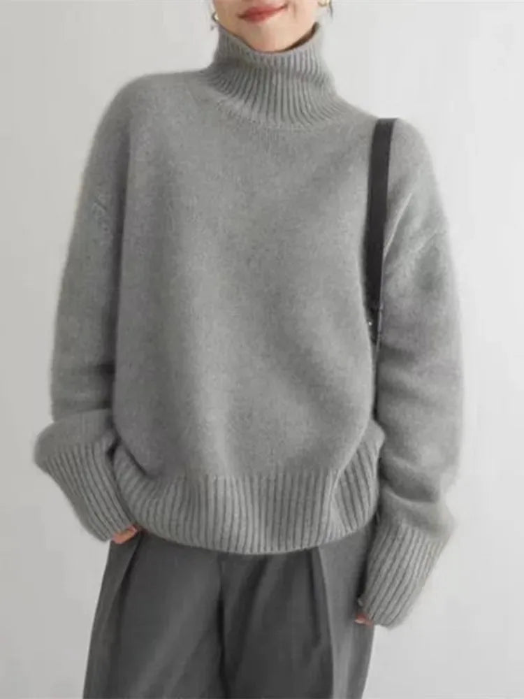 Women's fluffy knit roll neck sweater