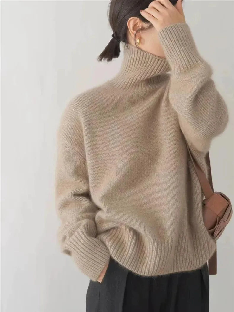 Women's fluffy knit roll neck sweater