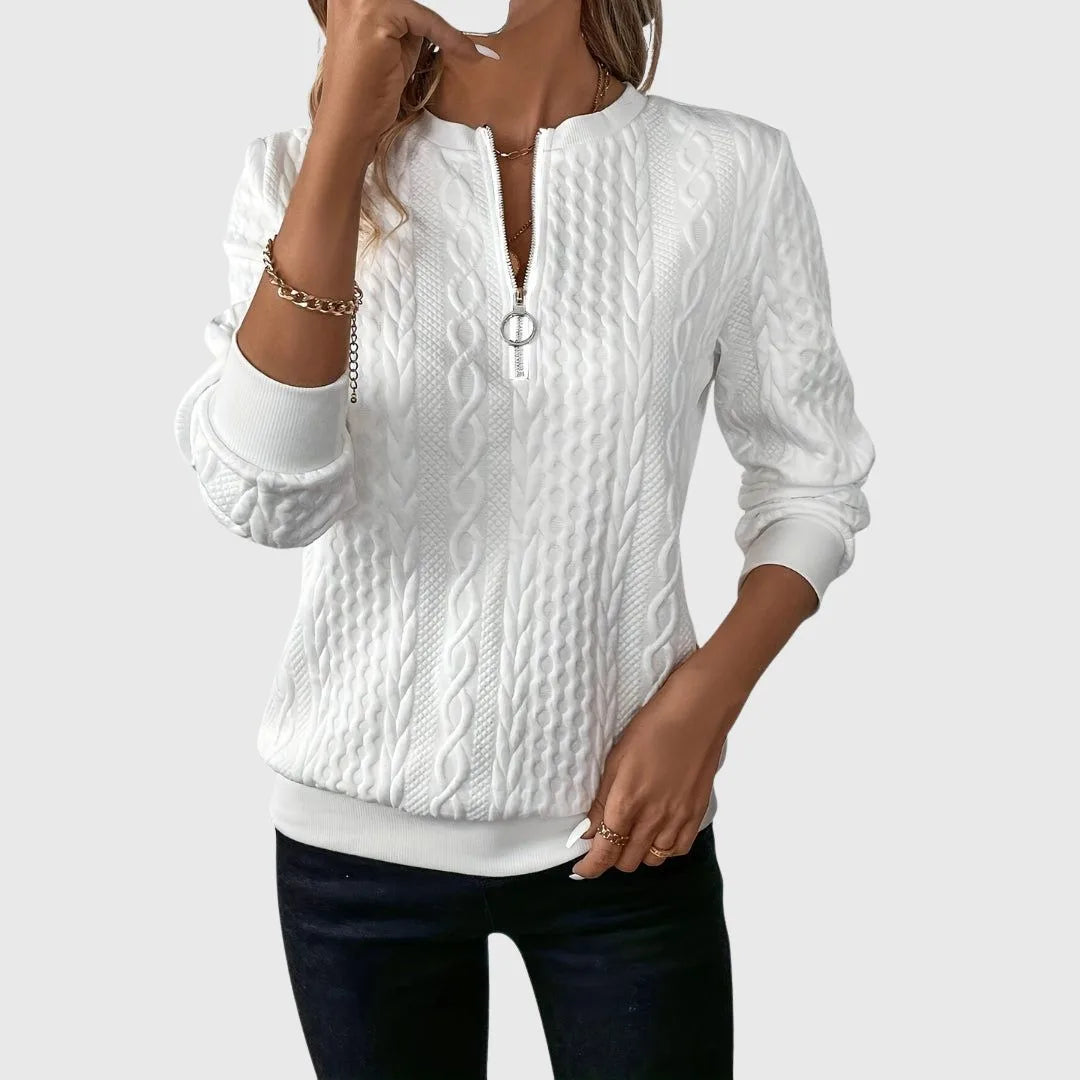 Women's half-zip stand collar cable knit sweater