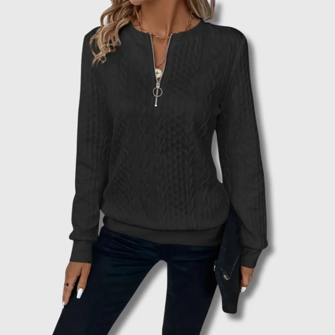 Women's half-zip stand collar cable knit sweater