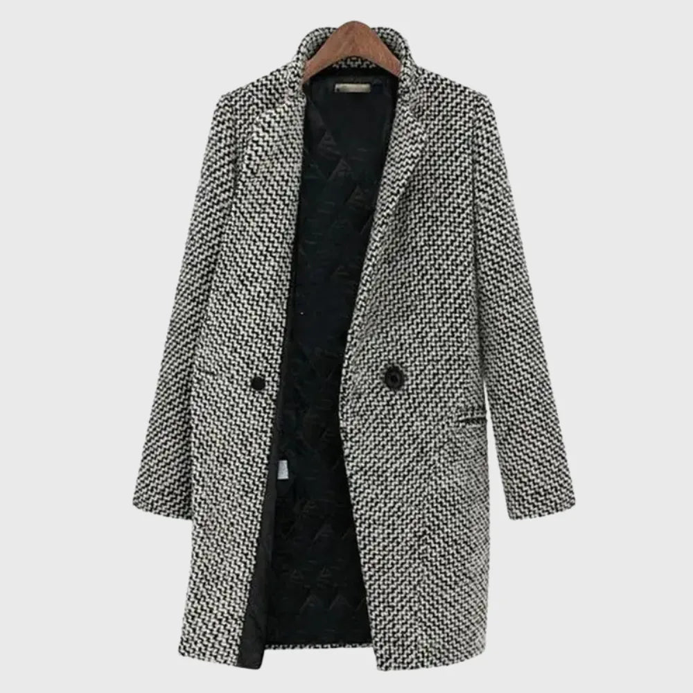 Women's houndstooth tweed double-breasted wool coat