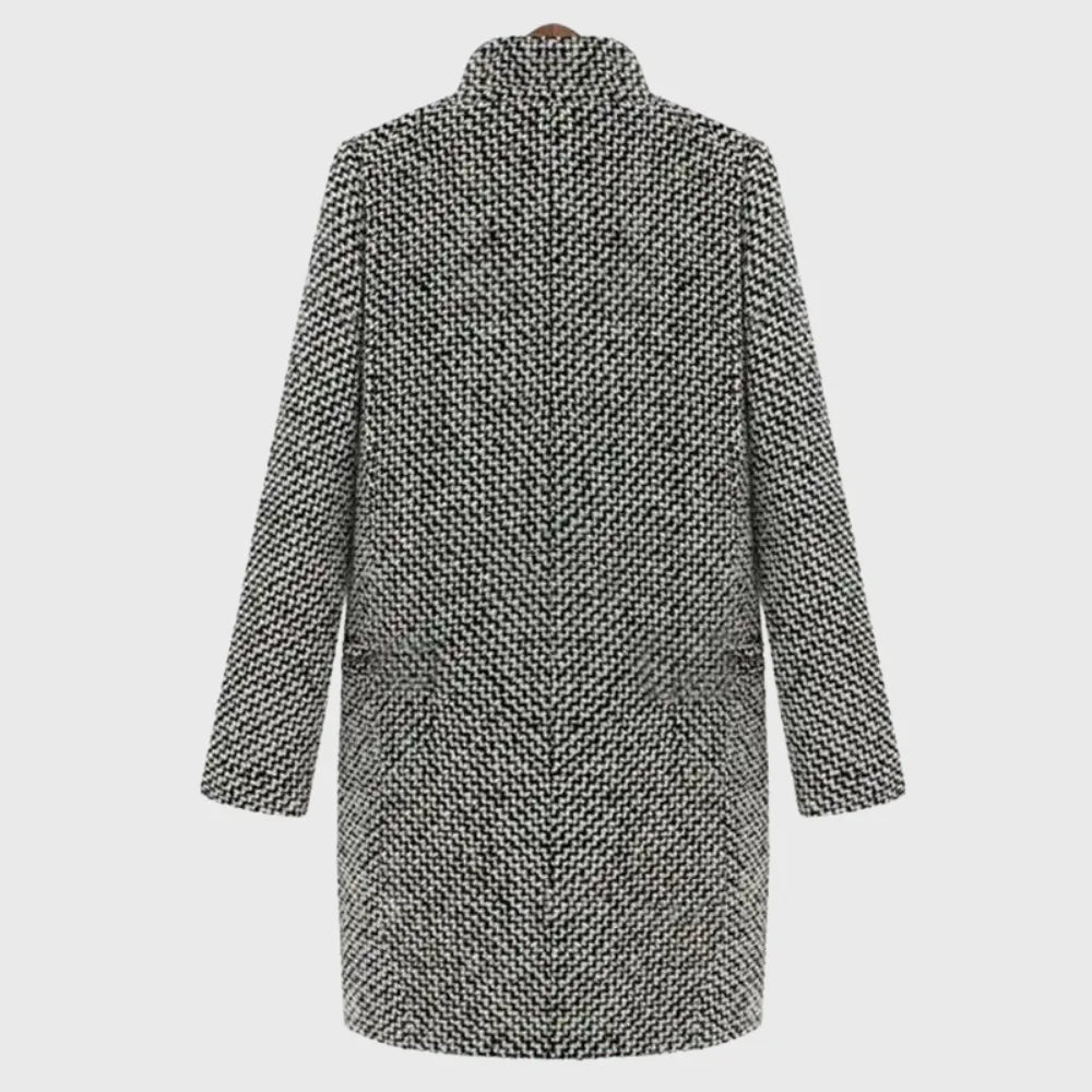 Women's houndstooth tweed double-breasted wool coat