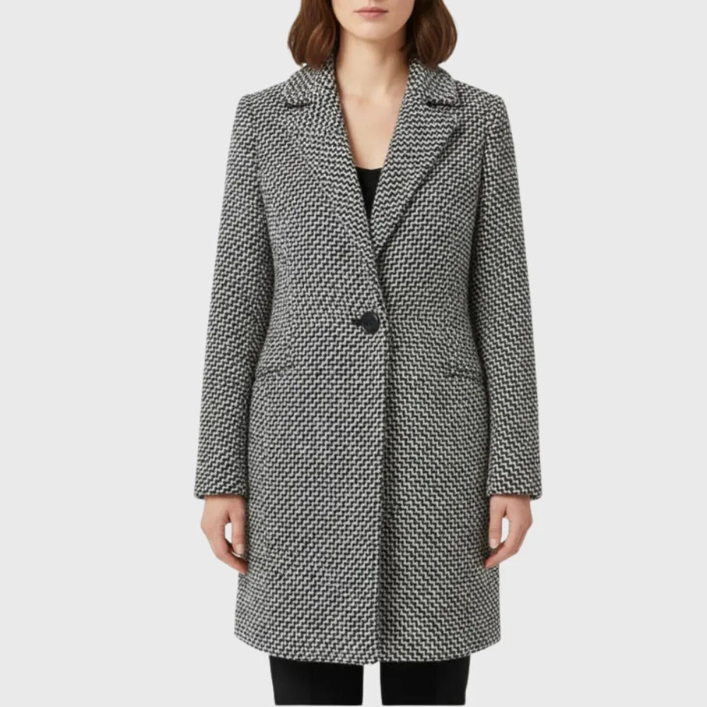Women's houndstooth tweed double-breasted wool coat