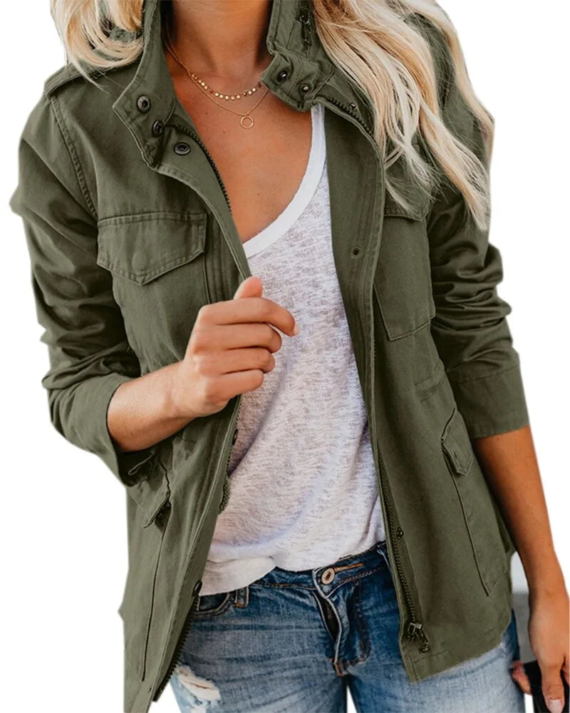 Women's Khaki Zip Front Utility Jacket