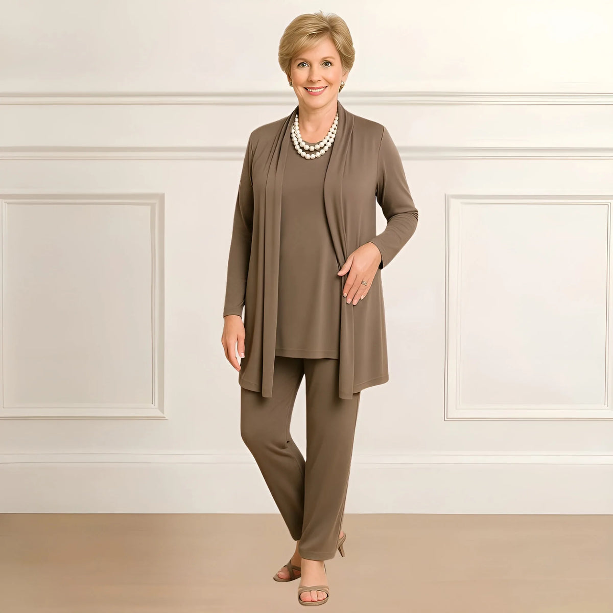 Women's knit open-front v-neck two piece set