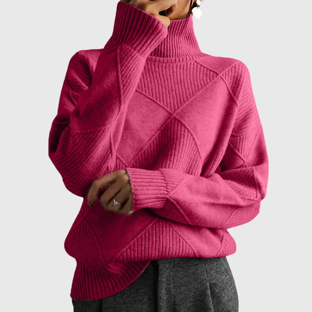 Women's knit roll neck sweater with textured diamond