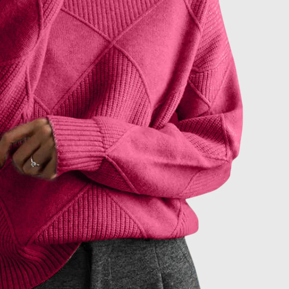 Women's knit roll neck sweater with textured diamond