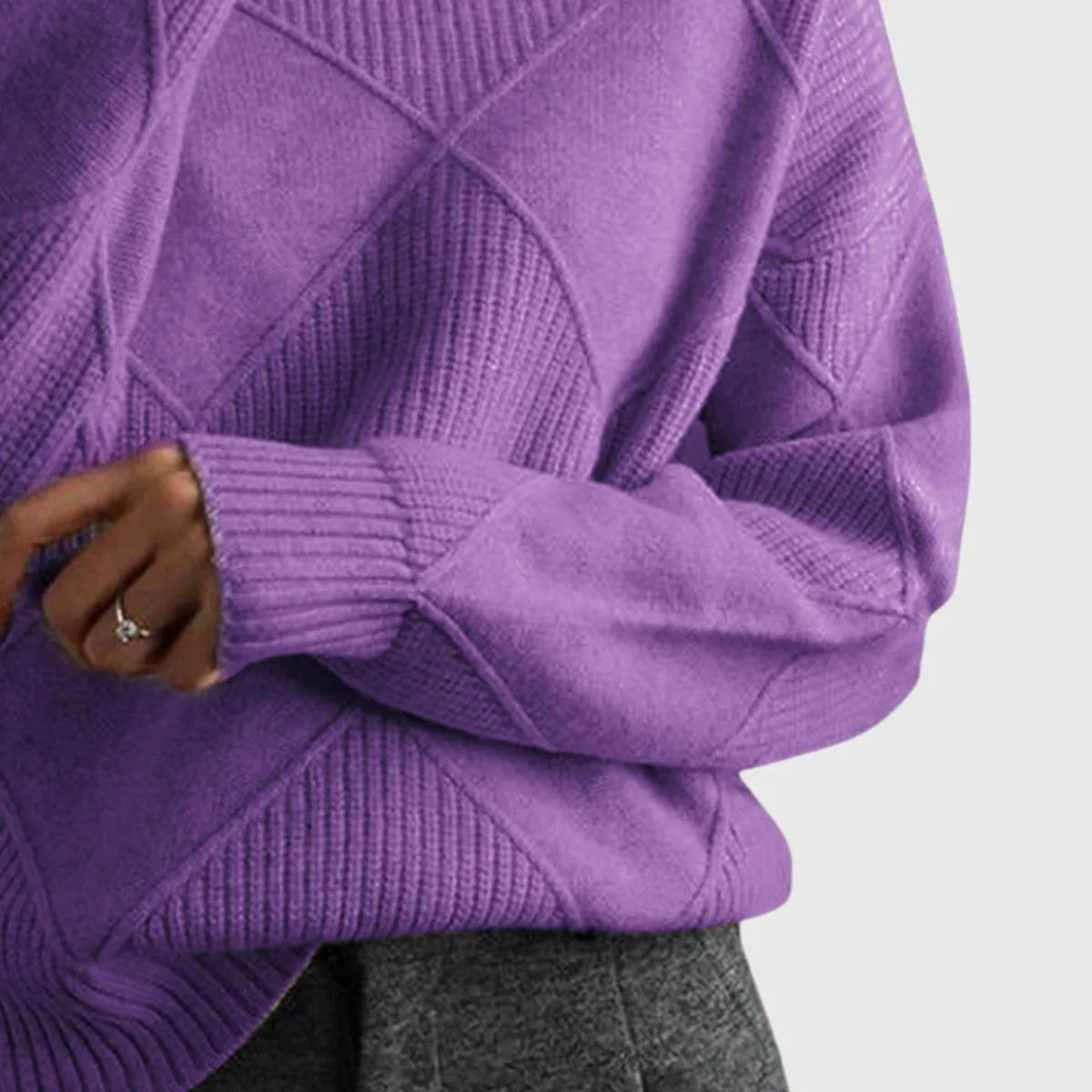 Women's knit roll neck sweater with textured diamond