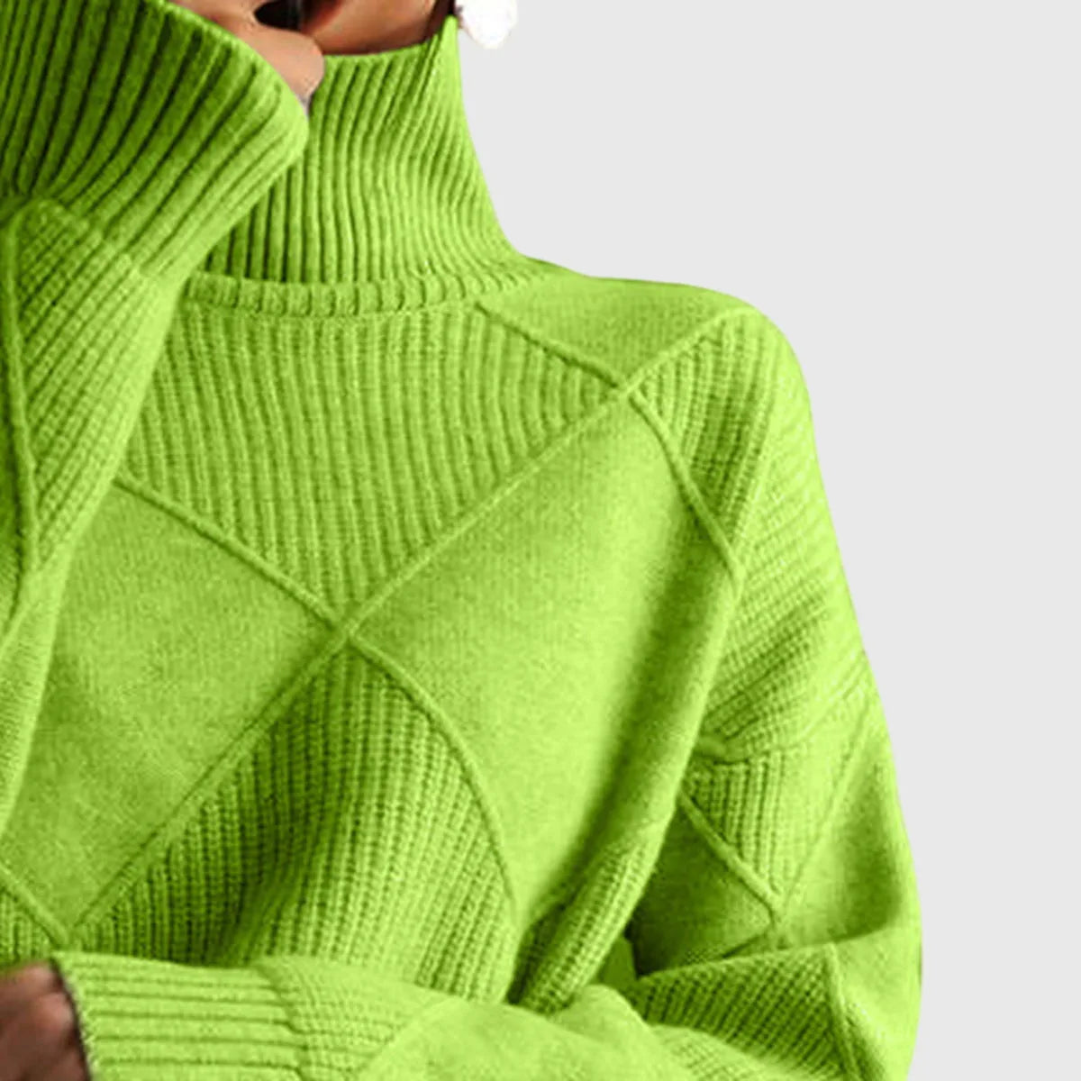 Women's knit roll neck sweater with textured diamond