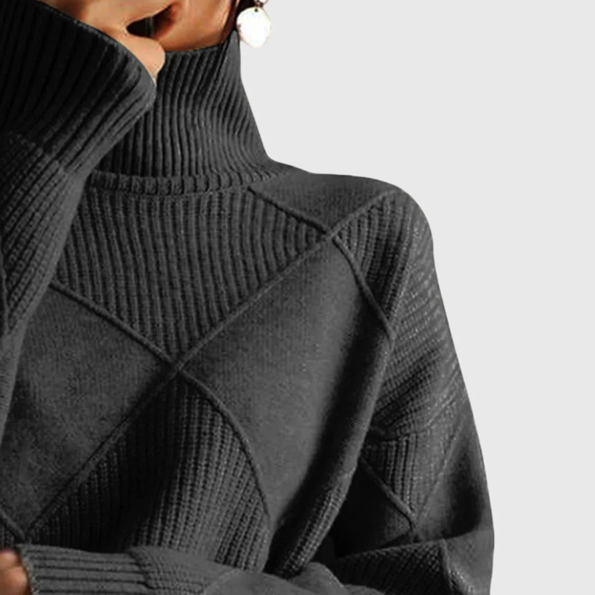 Women's knit roll neck sweater with textured diamond