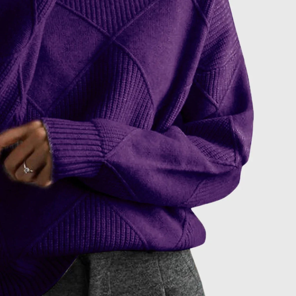 Women's knit roll neck sweater with textured diamond