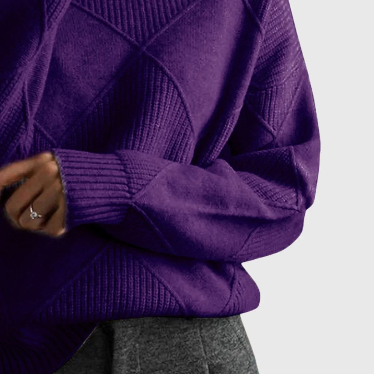 Women's knit roll neck sweater with textured diamond
