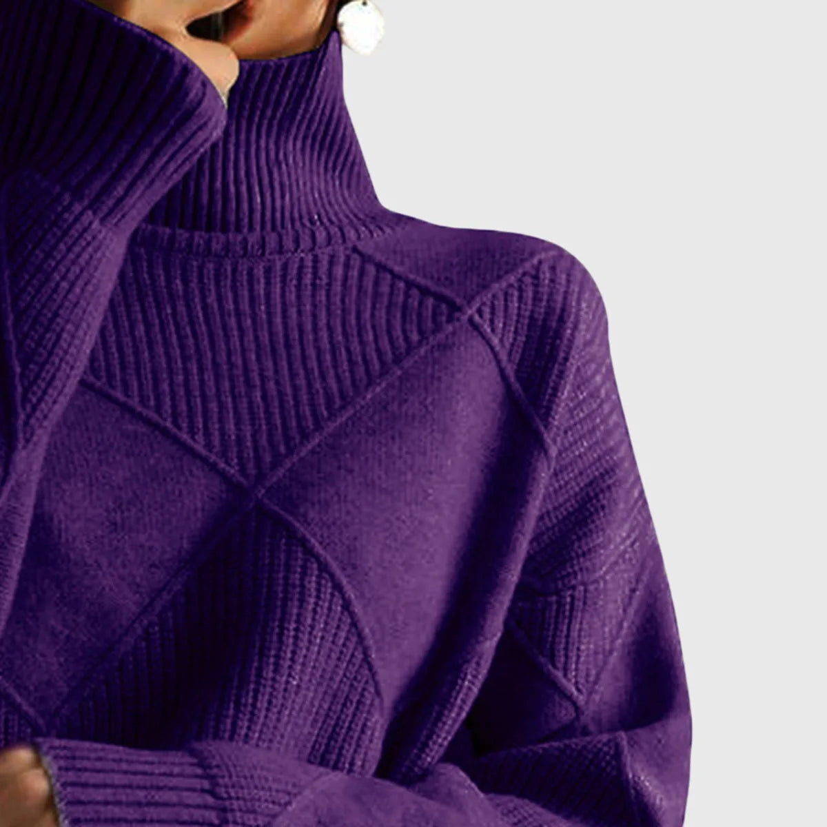 Women's knit roll neck sweater with textured diamond