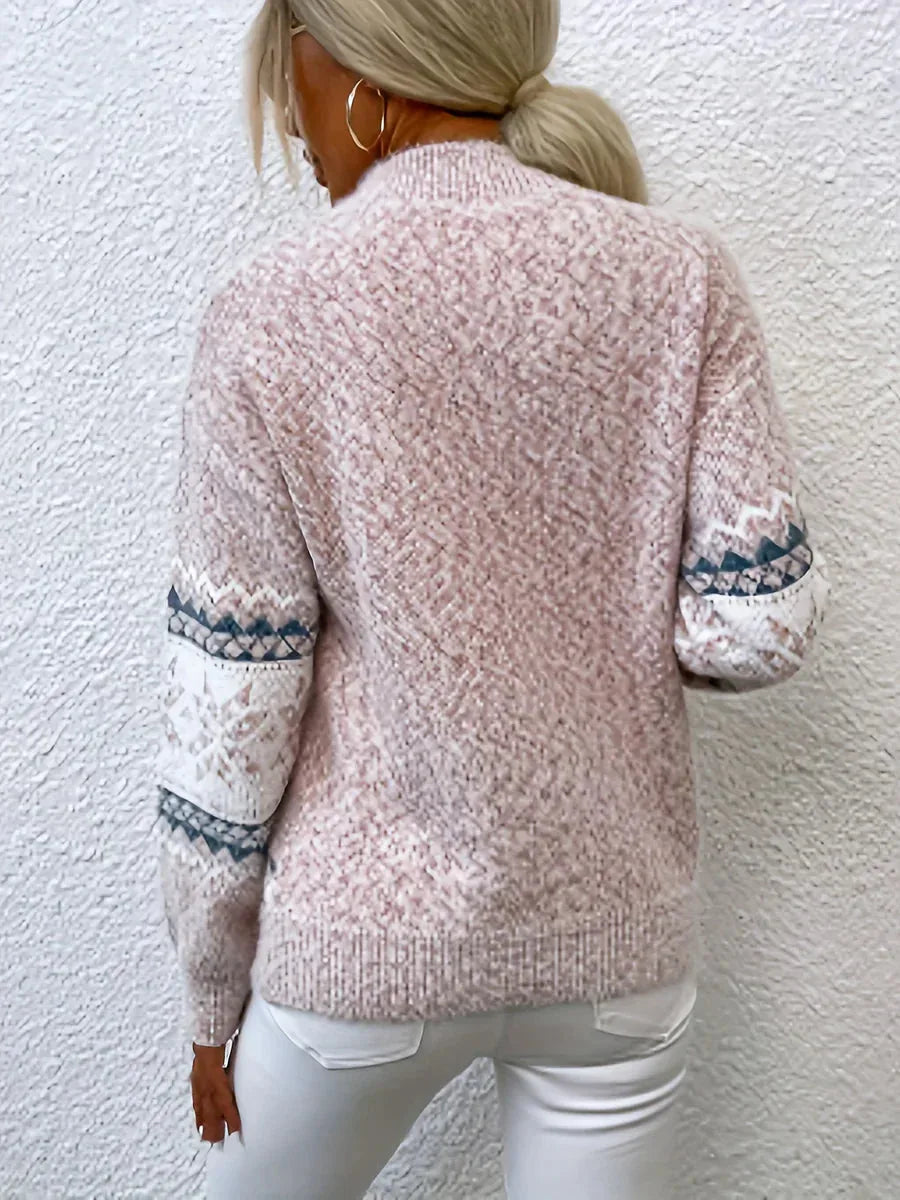 Women's knit stand collar fair isle sweater