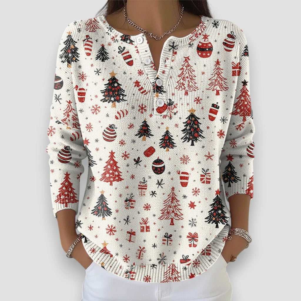 Women's knit v-neck sweater with christmas pattern