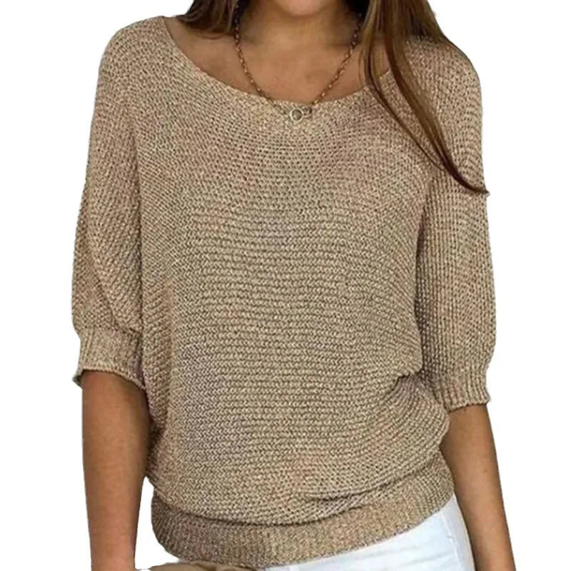 Women's knit v-neck sweater with three-quarter dolman sleeves