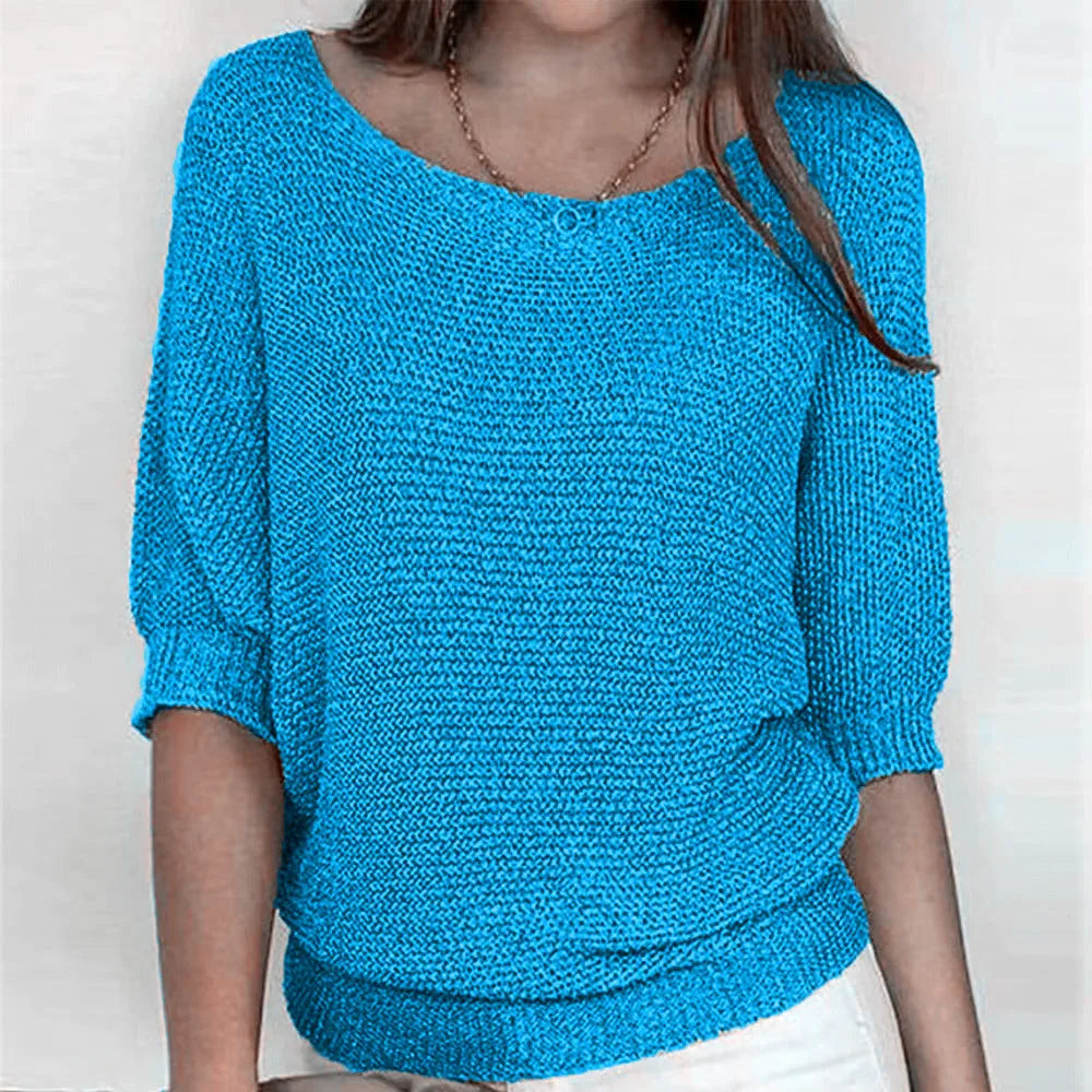 Women's knit v-neck sweater with three-quarter dolman sleeves