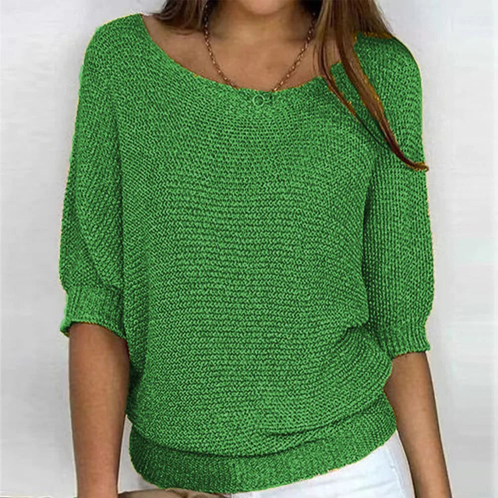 Women's knit v-neck sweater with three-quarter dolman sleeves