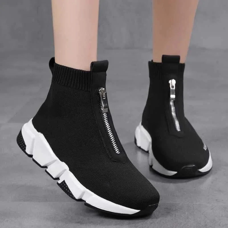 Women's knit zip-up ankle boots