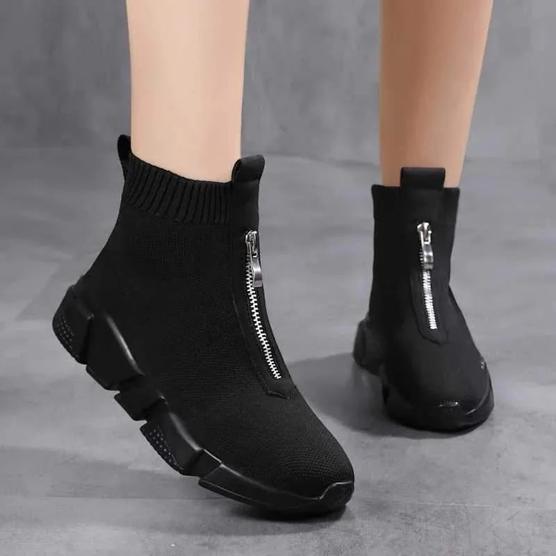Women's knit zip-up ankle boots