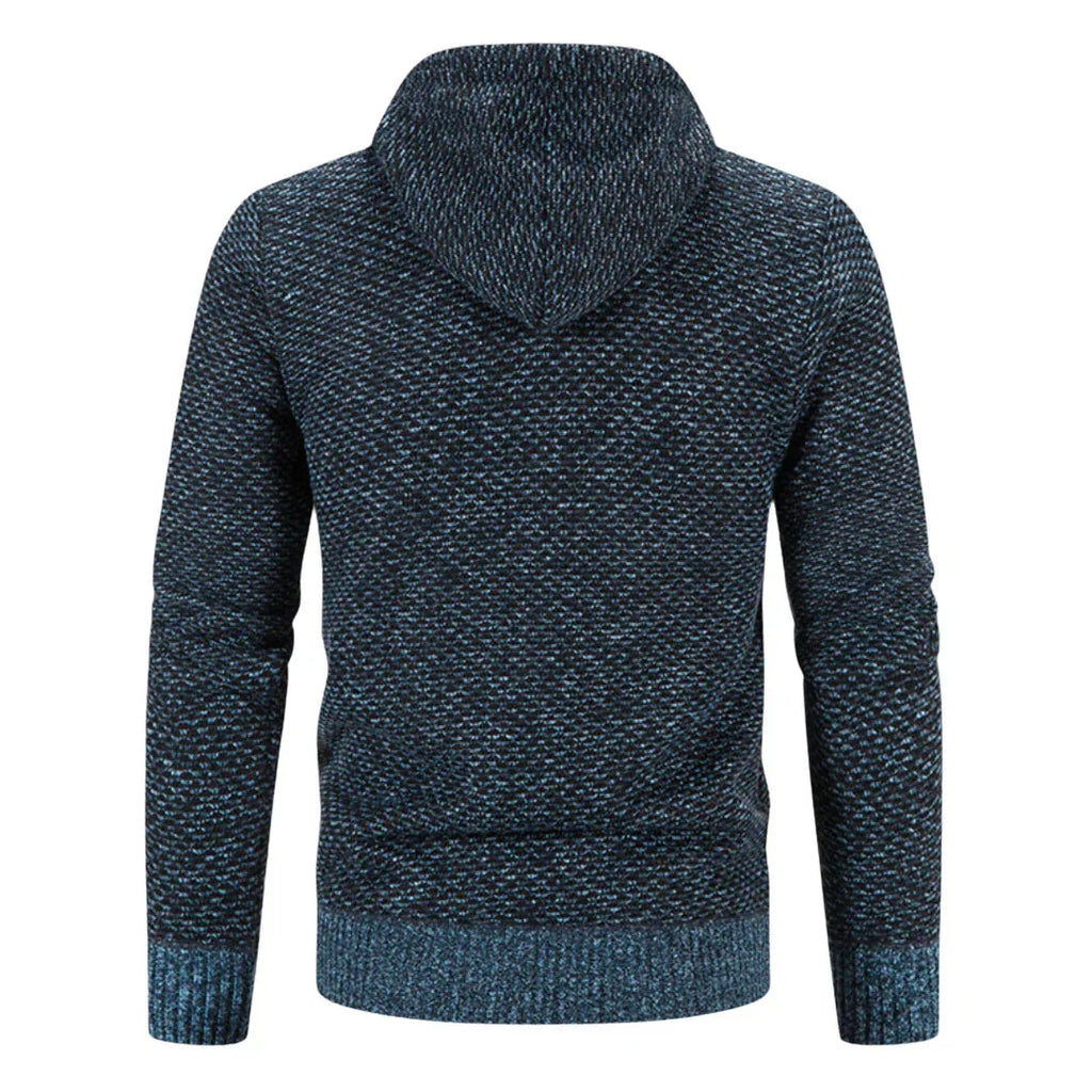 Women's knit zip-up hooded cardigan with fuzzy lined
