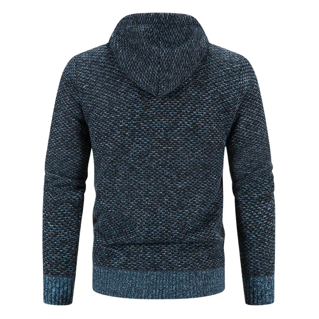 Women's knit zip-up hooded cardigan with fuzzy lined