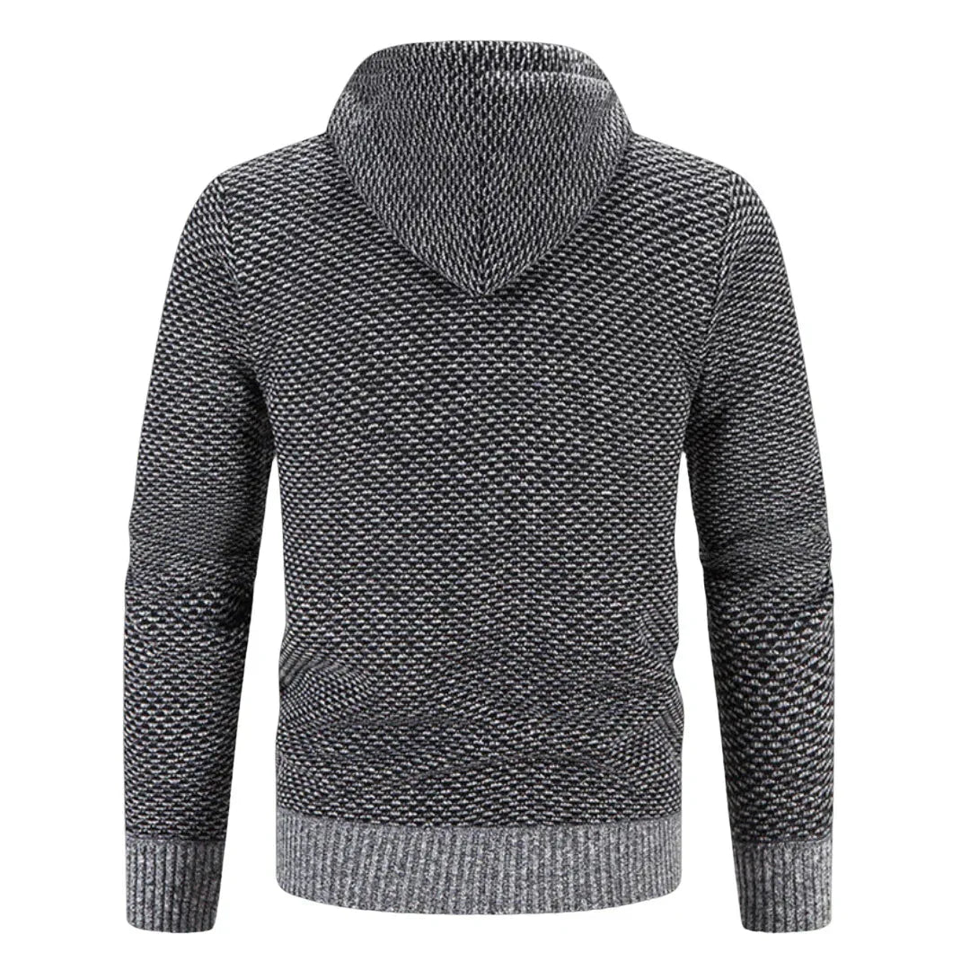 Women's knit zip-up hooded cardigan with fuzzy lined
