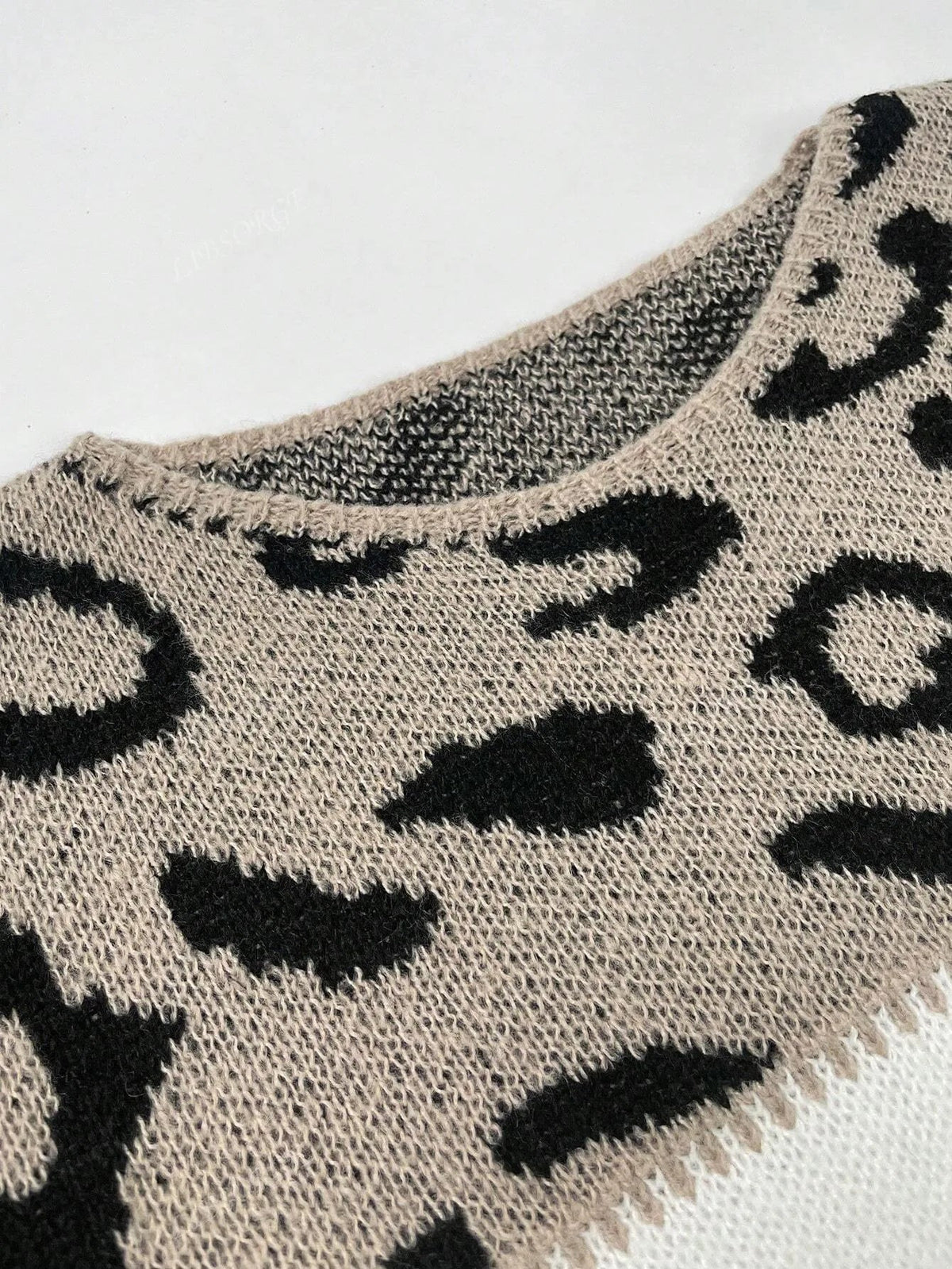 Women's leopard knit crew neck sweater with colorblock stripes