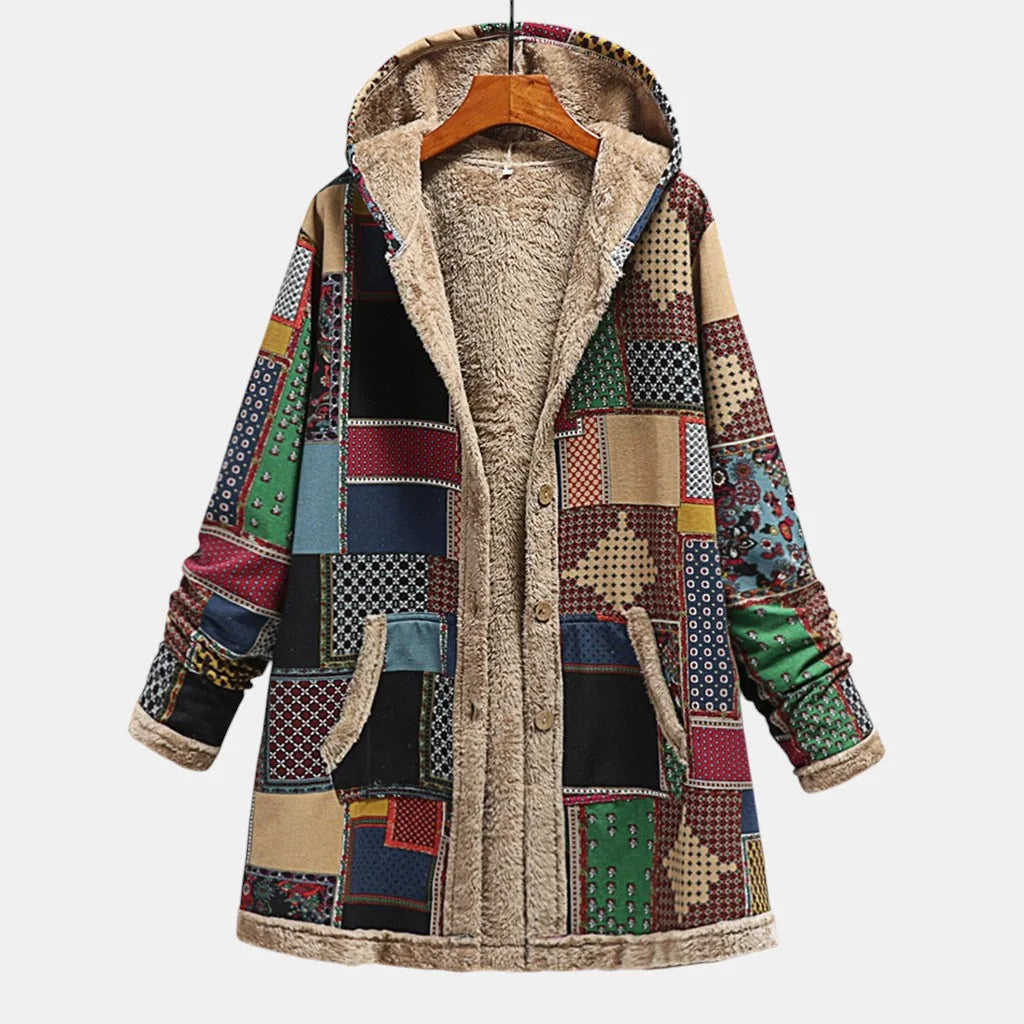Women's longline button-front hooded parka with sherpa lining