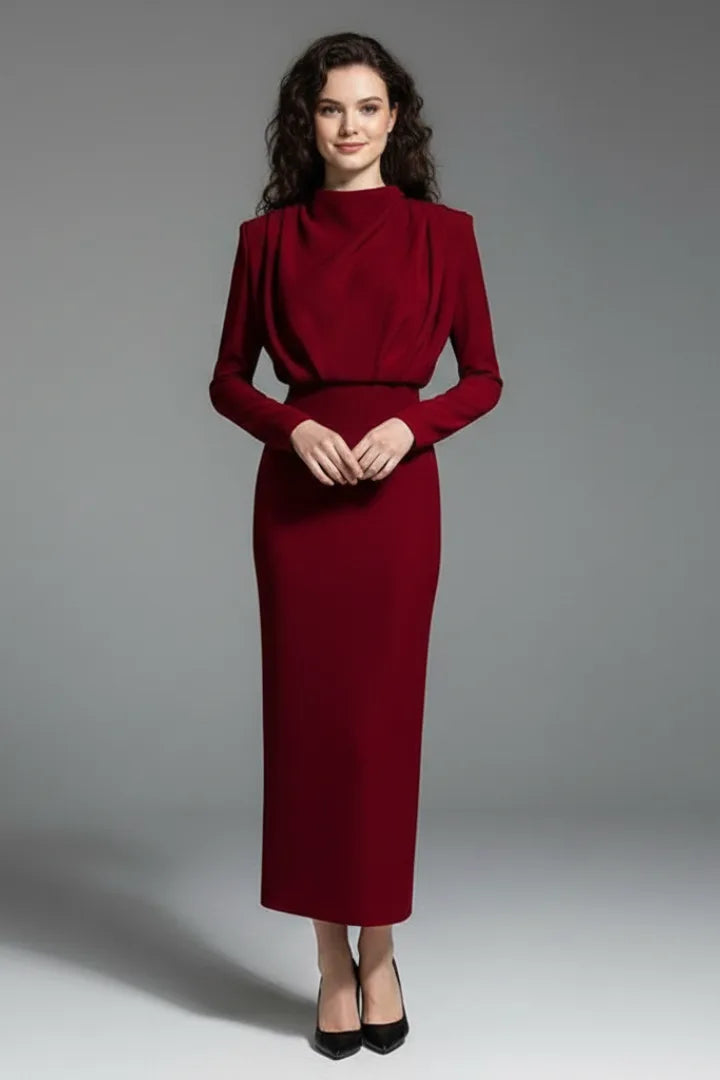 Women's Mock Neck Long Sleeve Maxi Dress