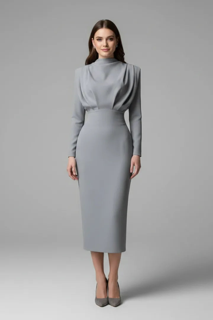 Women's Mock Neck Long Sleeve Maxi Dress