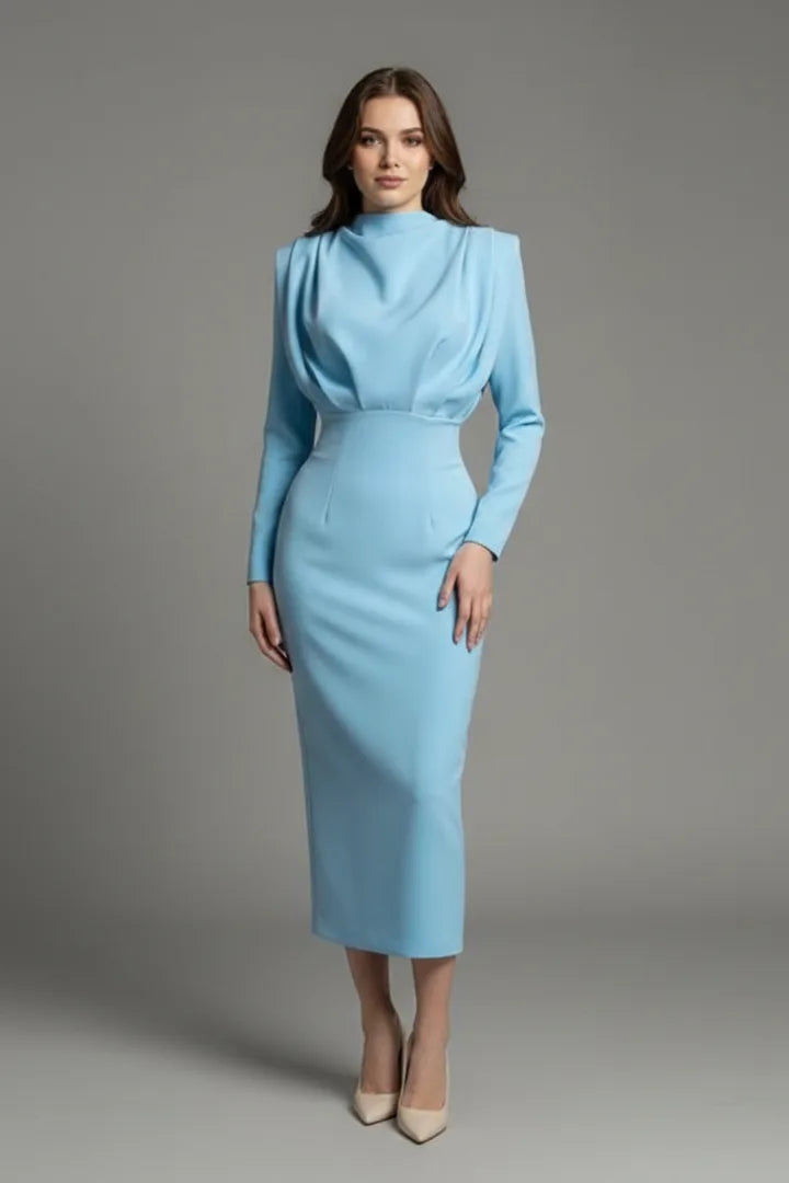 Women's Mock Neck Long Sleeve Maxi Dress