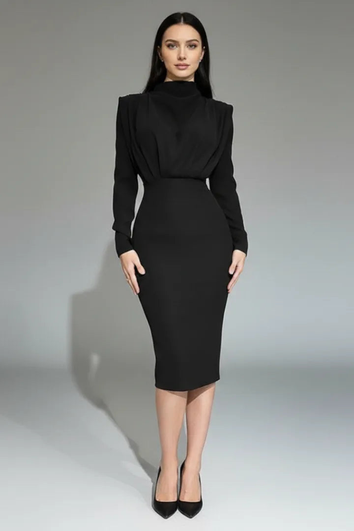 Women's Mock Neck Long Sleeve Maxi Dress