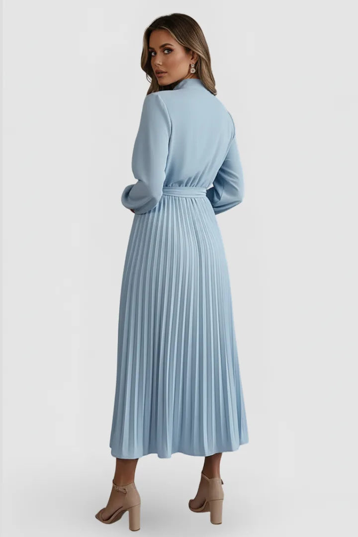 Women's Mock Neck Long Sleeve Pleated Midi Dress
