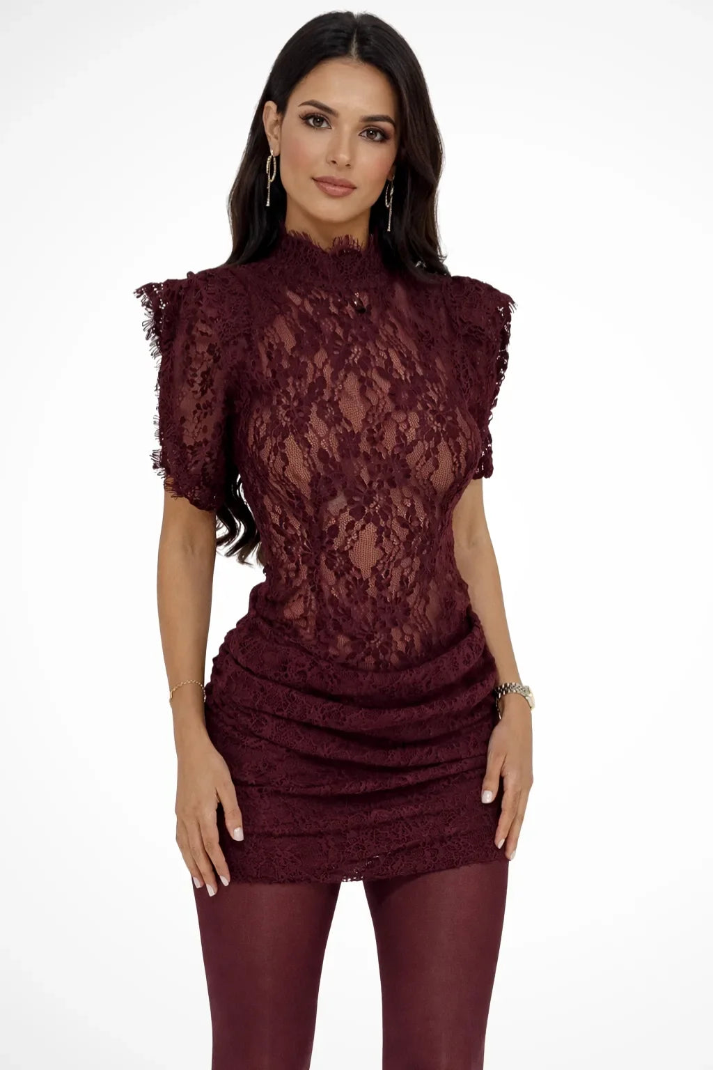 Women's Mock Neck Short Sleeve Bodycon Mini Dress