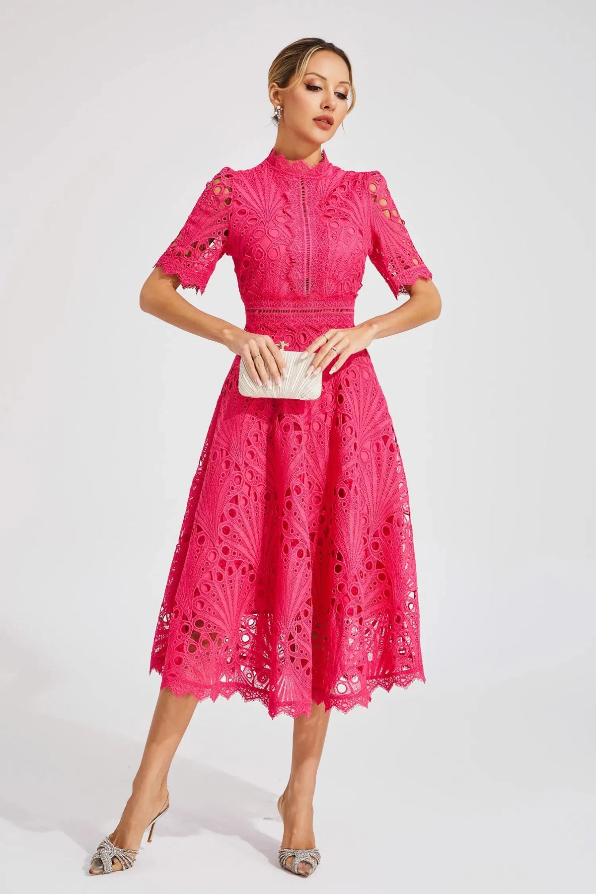 Women's Mock Neck Short Sleeve Midi Dress