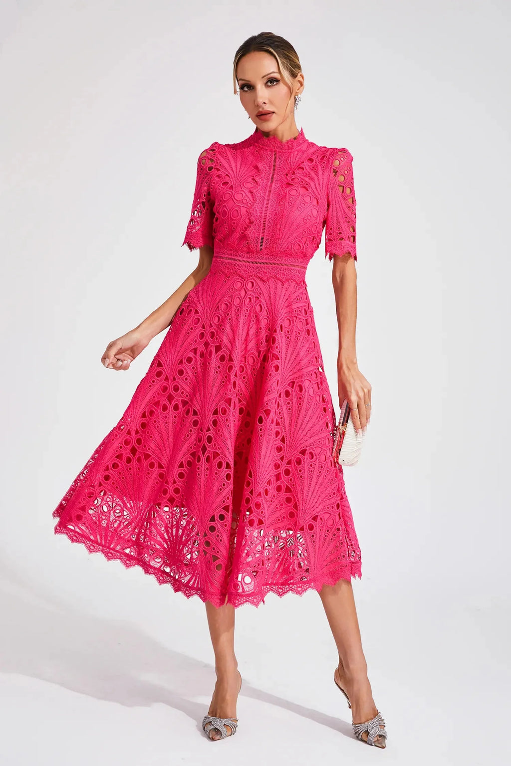Women's Mock Neck Short Sleeve Midi Dress