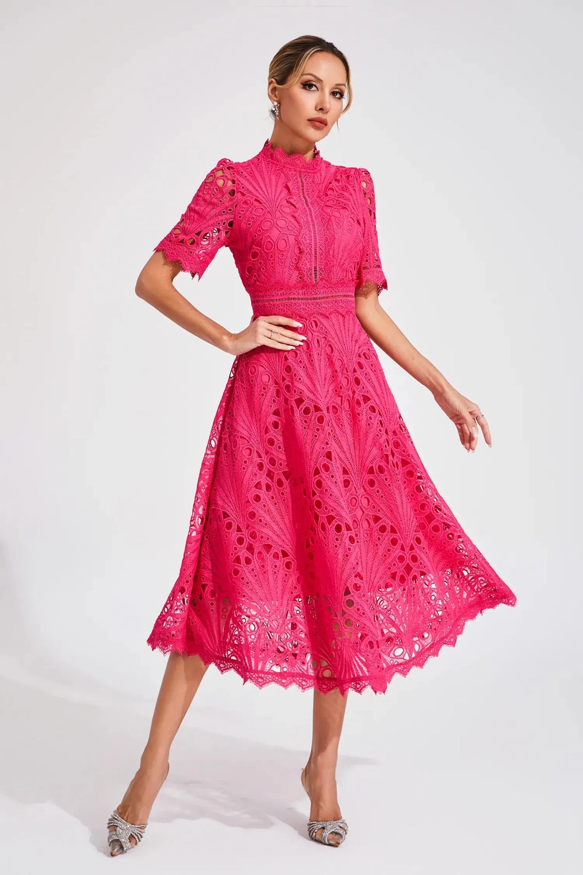 Women's Mock Neck Short Sleeve Midi Dress