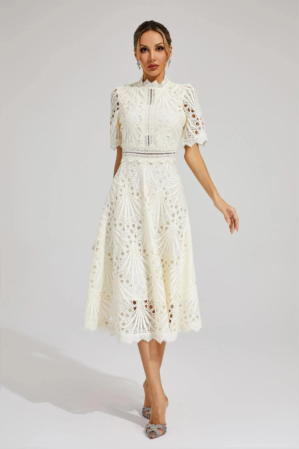 Women's Mock Neck Short Sleeve Midi Dress